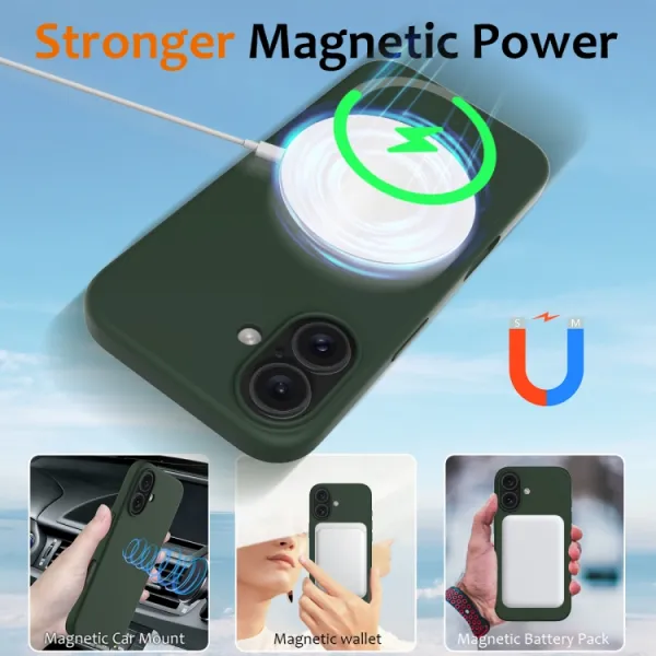 RUBBER MAGSAFE Silikónový kryt pre Apple iPhone 16 Plus tmavozelený