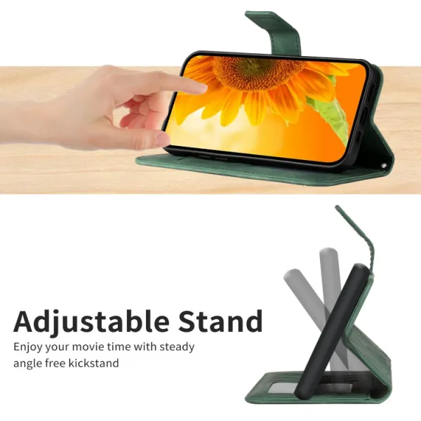 ART SUNFLOWER Peňaženkový obal so šnúrkou pre Apple iPhone 16 Plus zelený