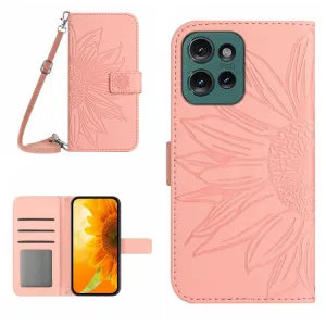 ART SUNFLOWER Peňaženkový obal so šnúrkou pre Motorola Edge 50 ružový