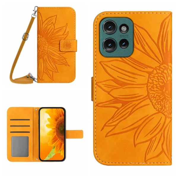 ART SUNFLOWER Peňaženkový obal so šnúrkou pre Motorola Edge 50 žltý