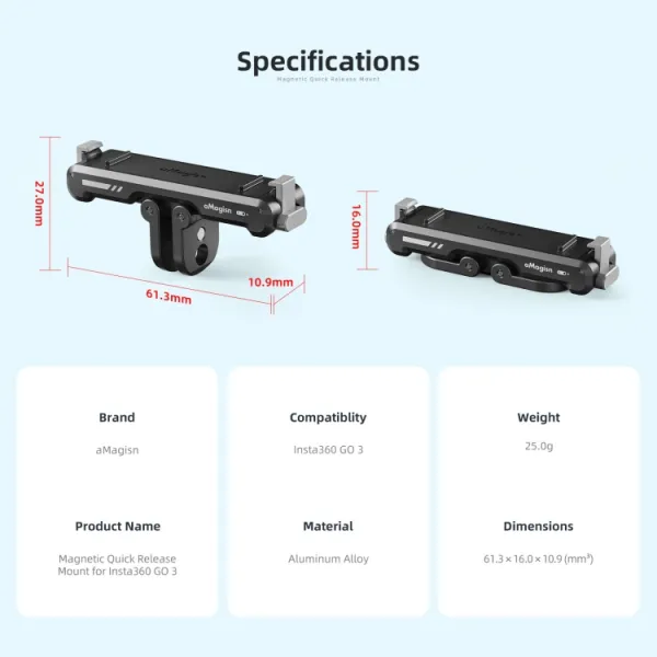 aMAGISN Rýchloupínací magnetický držiak Insta360 GO 3 / Insta360 GO 3S čierny