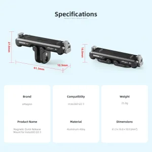 aMAGISN Rýchloupínací magnetický držiak Insta360 GO 3 / Insta360 GO 3S čierny