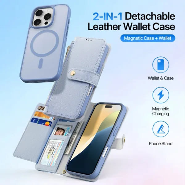 DUX LAWA Ochranný kryt a peňaženkové puzdro 2v1 Apple iPhone 16 Pro svetlomodrý