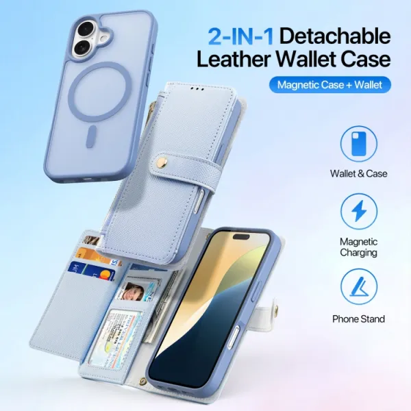 DUX LAWA Ochranný kryt a peňaženkové puzdro 2v1 Apple iPhone 16 svetlomodrý