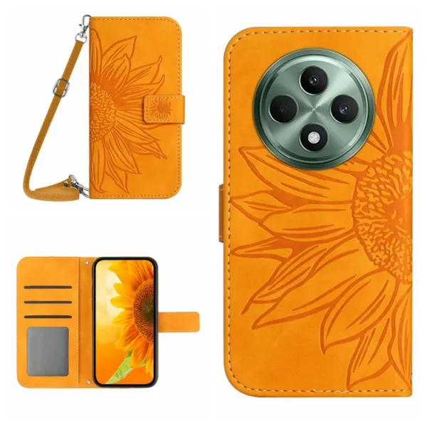 ART SUNFLOWER Peňaženkový obal so šnúrkou pre Oppo Reno12 FS 5G žltý