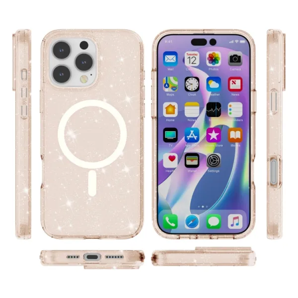 GLITTER MAGSAFE Ochranný kryt pre Apple iPhone 16 Pro Max lososovo ružový