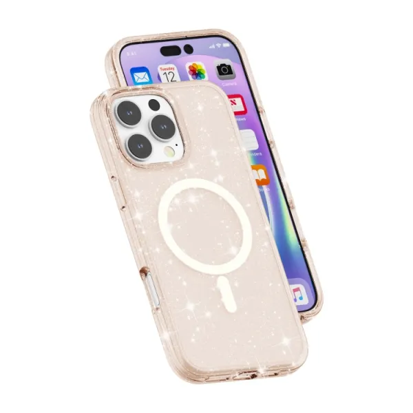 GLITTER MAGSAFE Ochranný kryt pre Apple iPhone 16 Pro Max lososovo ružový