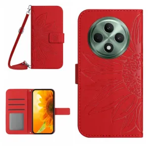 ART SUNFLOWER Peňaženkový obal so šnúrkou pre Oppo Reno12 FS 5G červený