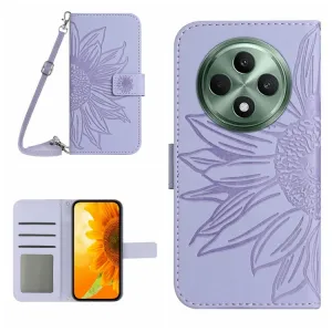 ART SUNFLOWER Peňaženkový obal so šnúrkou pre Oppo Reno12 FS 5G fialový