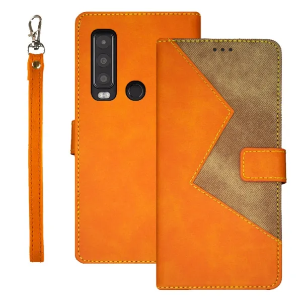 IDEWEI TWO-COLOR Peňaženkové puzdro pre CAT S75 oranžové