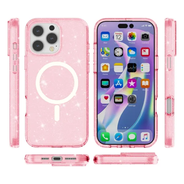 GLITTER MAGSAFE Ochranný kryt pre Apple iPhone 16 Pro Max ružový