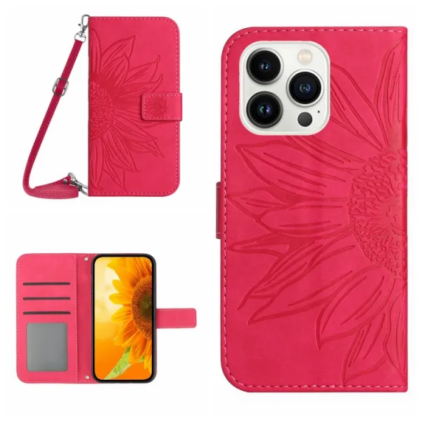 ART SUNFLOWER Peňaženkový obal so šnúrkou pre Apple iPhone 16 Pro Max tmavoružový