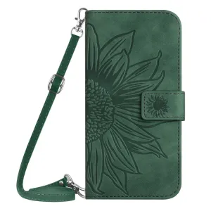 ART SUNFLOWER Peňaženkový obal so šnúrkou pre Apple iPhone 16e / iPhone 17e zelený