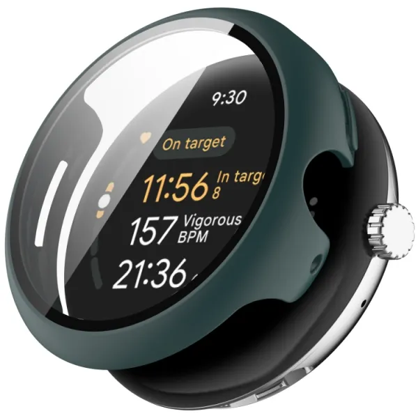 PC FULL COVER Plastový kryt so sklom pre Google Pixel Watch 3 41mm tmavozelený