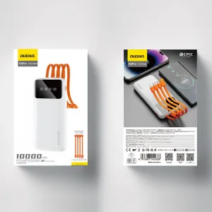 Dudao K6Pro Power Bank 10000mAh 2x USB + kábel USB / USB-C / Lightning / Micro USB, biely