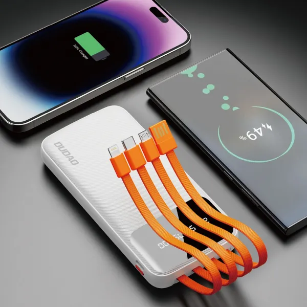 Dudao K6Pro Power Bank 10000mAh 2x USB + kábel USB / USB-C / Lightning / Micro USB, biely