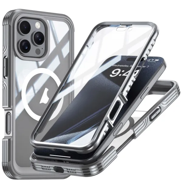 DUAL MAGSAFE Obojstranný ochranný kryt pre Apple iPhone 16 Pro Max šedý