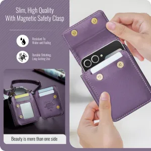 CASEME MINI Peňaženkové puzdro s remienkom pre sériu Samsung Galaxy Z Flip fialové