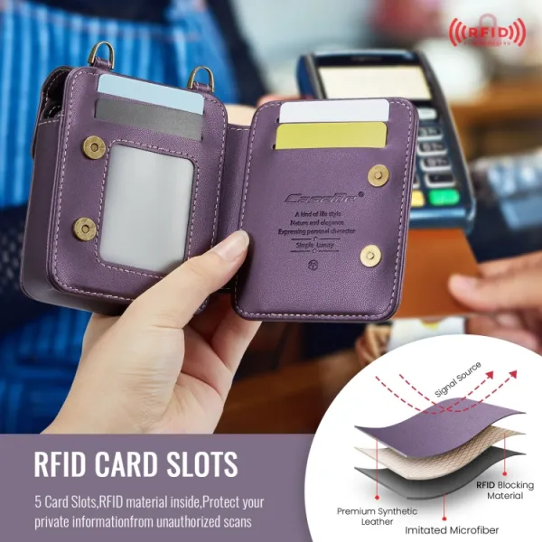 CASEME MINI Peňaženkové puzdro s remienkom pre sériu Samsung Galaxy Z Flip fialové