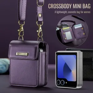 CASEME MINI Peňaženkové puzdro s remienkom pre sériu Samsung Galaxy Z Flip fialové