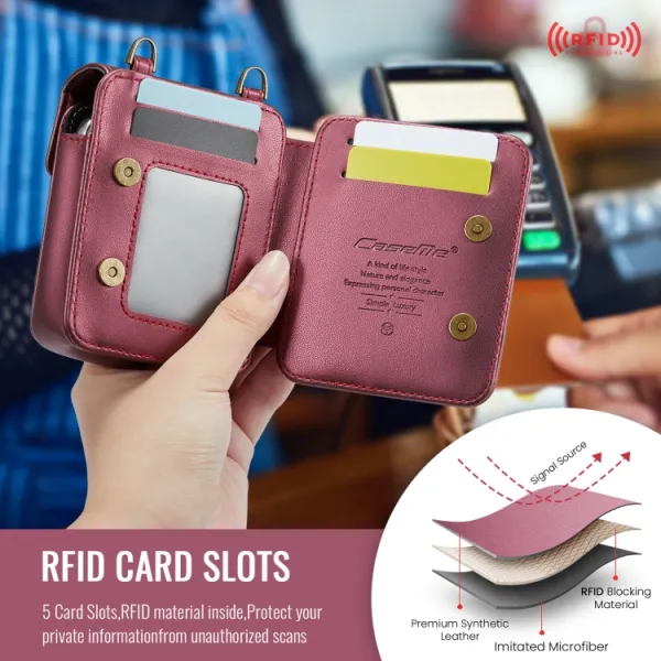 CASEME MINI Peňaženkové puzdro s remienkom pre sériu Motorola Razr červené