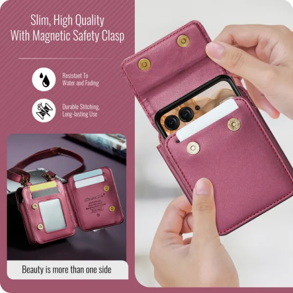 CASEME MINI Peňaženkové puzdro s remienkom pre sériu Motorola Razr červené