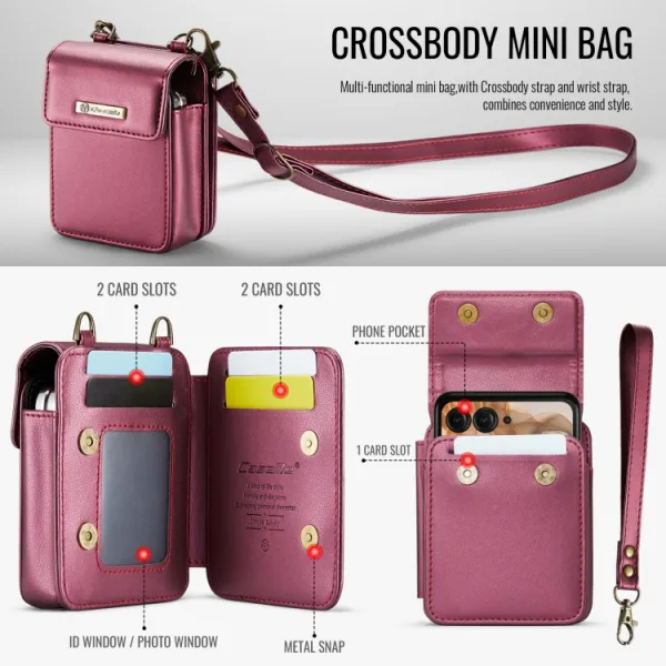CASEME MINI Peňaženkové puzdro s remienkom pre sériu Motorola Razr červené