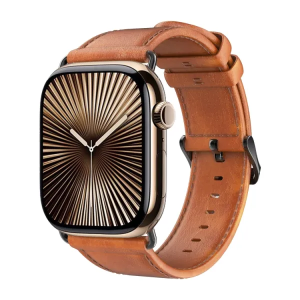 DUX LEATHER Kožený remienok pre Apple Watch 10 / 11 46mm svetlohnedý