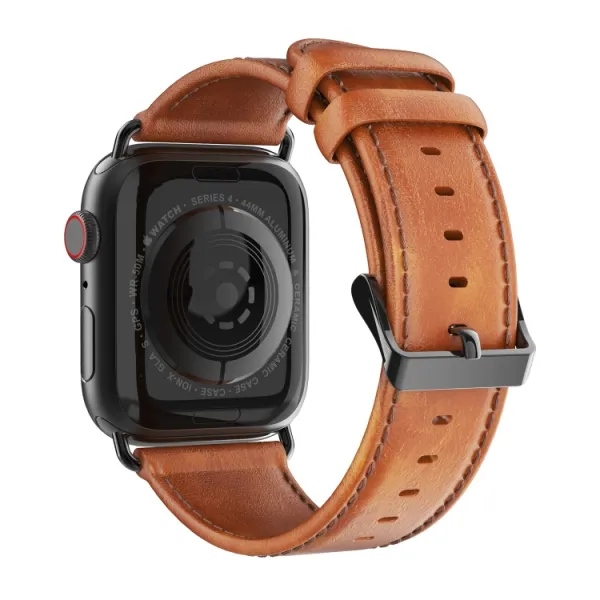 DUX LEATHER Kožený remienok pre Apple Watch 10 / 11 46mm svetlohnedý