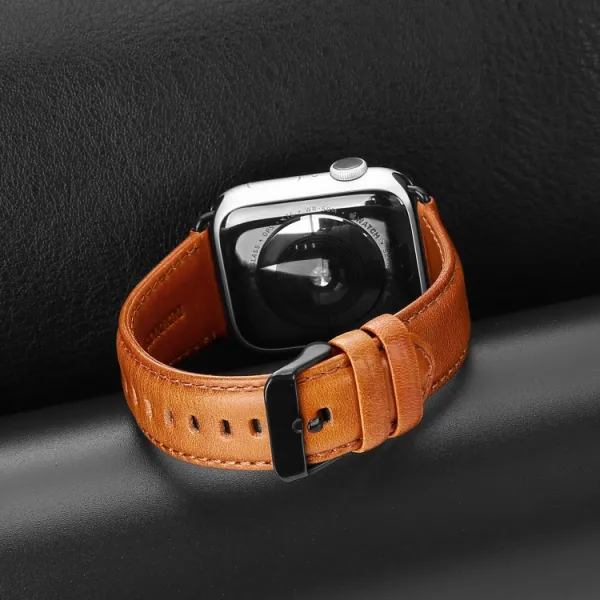 DUX LEATHER Kožený remienok pre Apple Watch 10 / 11 46mm svetlohnedý