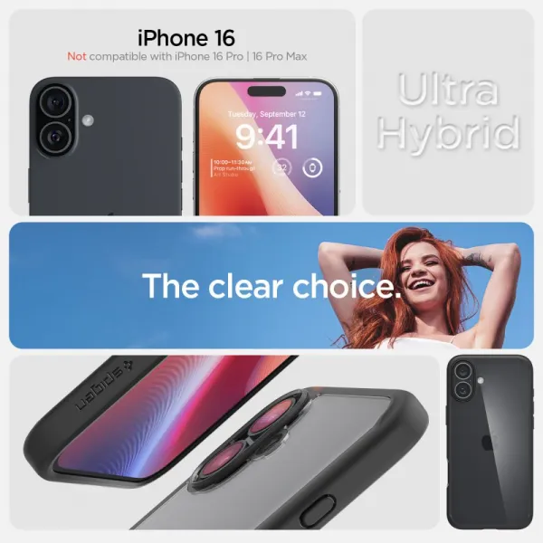 Spigen Ultra hybrid kryt na mobil, iPhone 16, čierny
