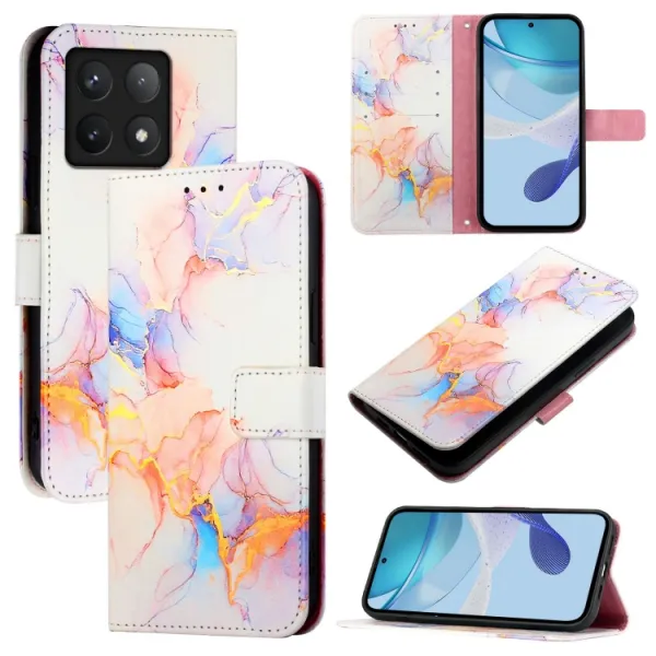 ART MARBLE Peňaženkový kryt pre Xiaomi 14T Pro WHITE ORANGE