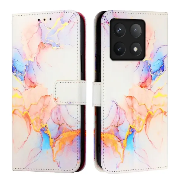 ART MARBLE Peňaženkový kryt pre Xiaomi 14T Pro WHITE ORANGE