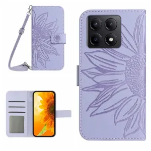ART SUNFLOWER Peňaženkový obal so šnúrkou pre Xiaomi 14T Pro fialový