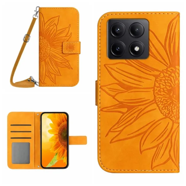 ART SUNFLOWER Peňaženkový obal so šnúrkou pre Xiaomi 14T Pro žltý