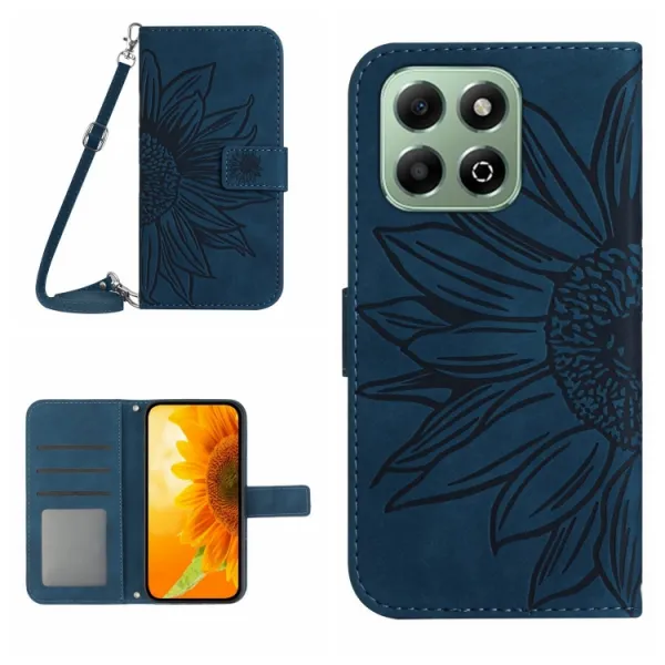 ART SUNFLOWER Peňaženkový obal so šnúrkou pre Honor X6b modrý