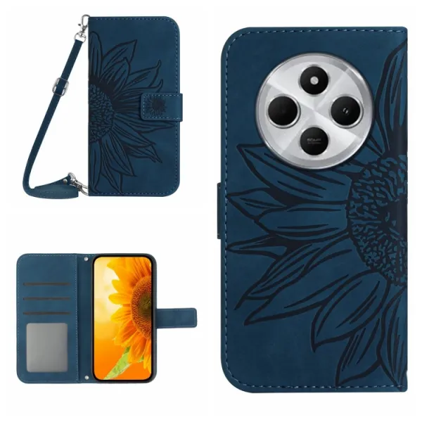 ART SUNFLOWER Peňaženkový obal so šnúrkou pre Xiaomi Redmi 14C / Poco C75 modrý
