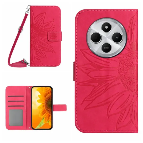 ART SUNFLOWER Peňaženkový obal so šnúrkou pre Xiaomi Redmi 14C / Poco C75 tmavoružový