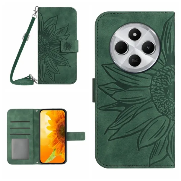 ART SUNFLOWER Peňaženkový obal so šnúrkou pre Xiaomi Redmi 14C / Poco C75 zelený