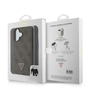 GUESS 4G STRASS SET Ochranný kryt + remienok pre Apple iPhone 16 hnedý