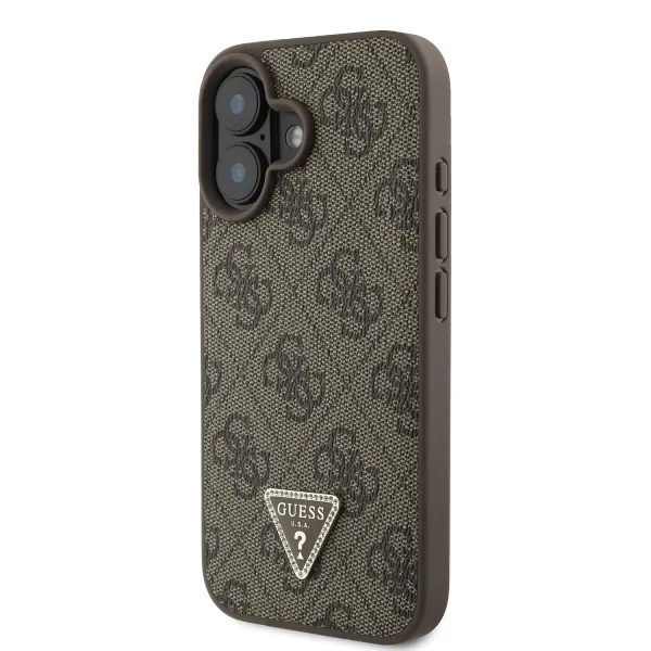 GUESS 4G STRASS SET Ochranný kryt + remienok pre Apple iPhone 16 hnedý