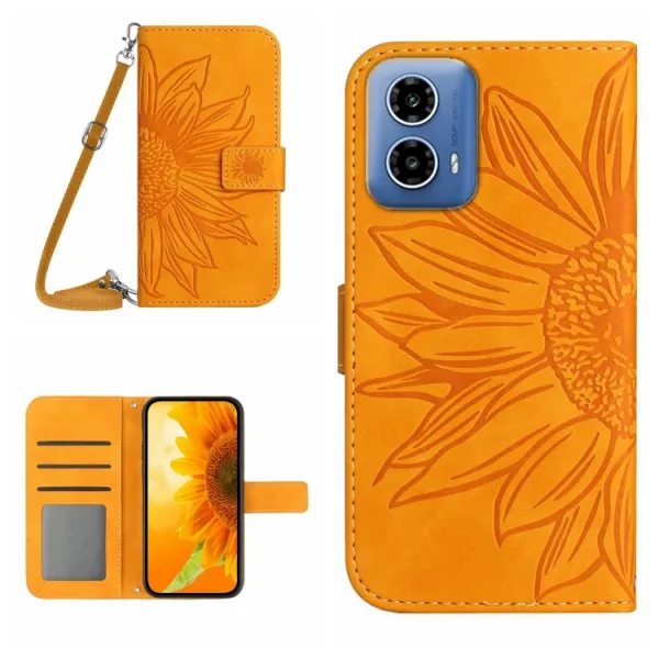 ART SUNFLOWER Peňaženkový obal so šnúrkou pre Motorola Moto G35 5G žltý