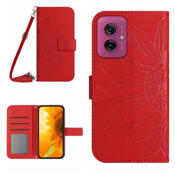 ART SUNFLOWER Peňaženkový obal so šnúrkou pre Motorola Moto G55 5G červený