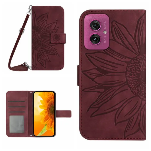 ART SUNFLOWER Peňaženkový obal so šnúrkou pre Motorola Moto G55 5G bordový