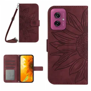 ART SUNFLOWER Peňaženkový obal so šnúrkou pre Motorola Moto G55 5G bordový