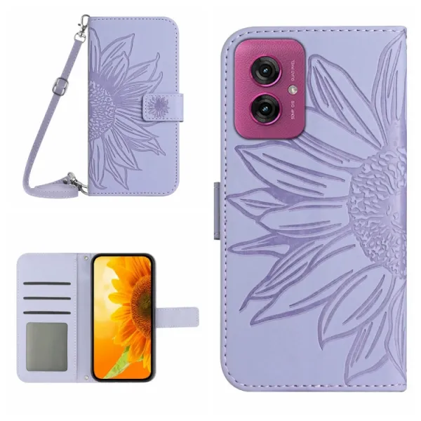 ART SUNFLOWER Peňaženkový obal so šnúrkou pre Motorola Moto G55 5G fialový