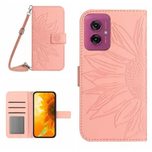 ART SUNFLOWER Peňaženkový obal so šnúrkou pre Motorola Moto G55 5G ružový