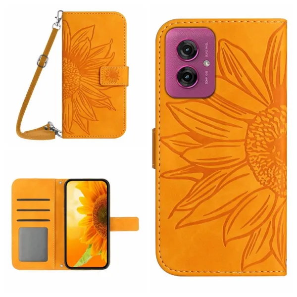 ART SUNFLOWER Peňaženkový obal so šnúrkou pre Motorola Moto G55 5G žltý