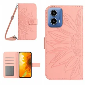 ART SUNFLOWER Peňaženkový obal so šnúrkou pre Motorola Moto G35 5G ružový