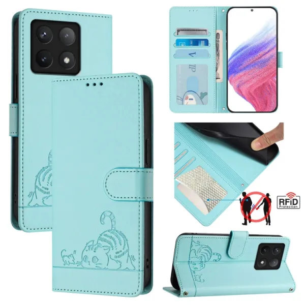 ART CAT Peňaženkový obal s remienkom pre Xiaomi 14T mentolový